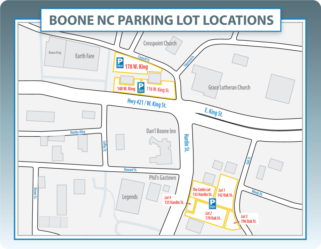 Boone NC Parking Lot Locations Map